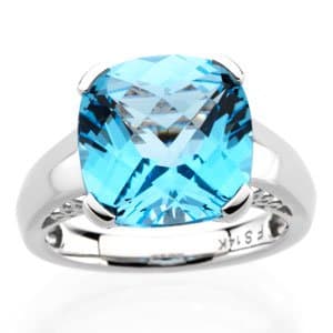 14K White Natural Swiss Blue Topaz Ring