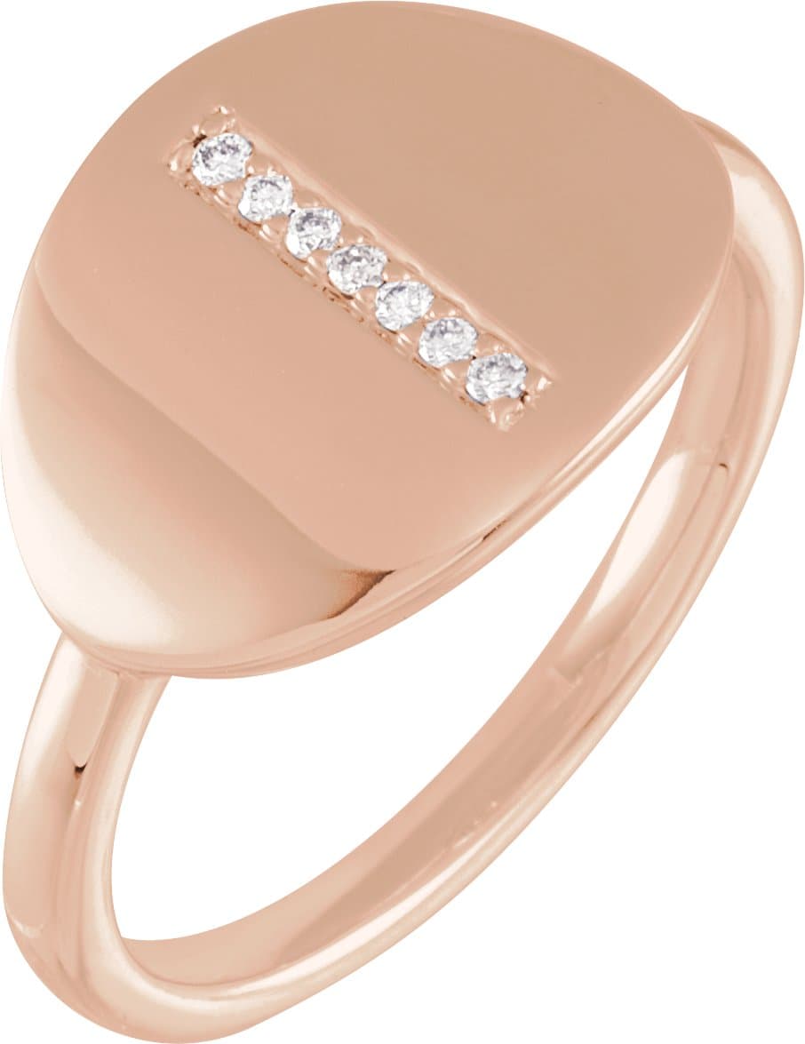 14K Rose .04 CTW Natural Diamond Initial I Signet Ring