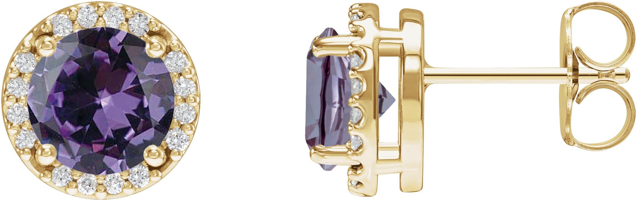 14K Rose Lab-Grown Alexandrite & .05 CTW Natural Diamond Halo-Style Earrings