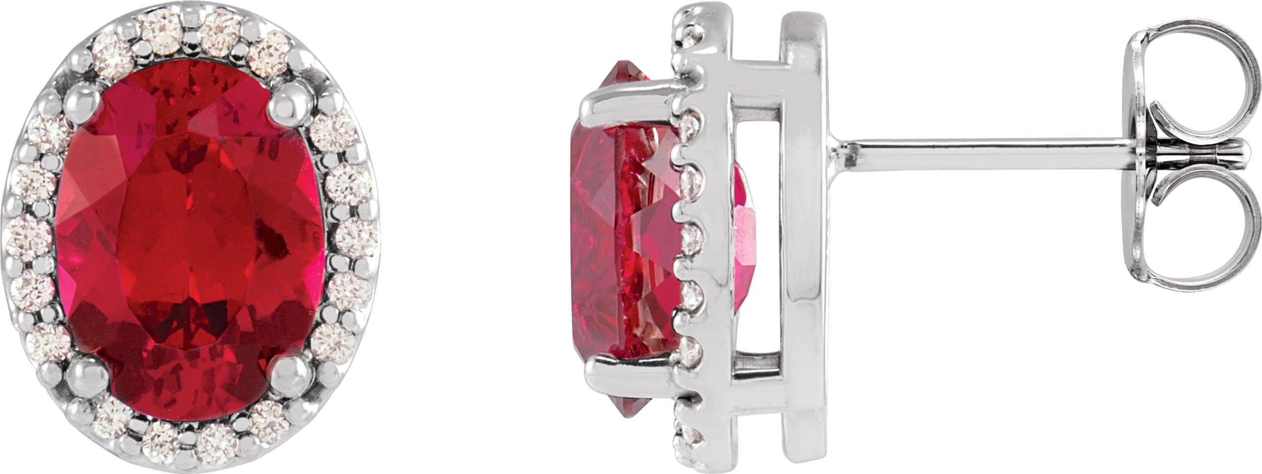 Platinum 5x3 mm Lab-Grown Ruby & .04 CTW Natural Diamond Halo-Style Earrings
