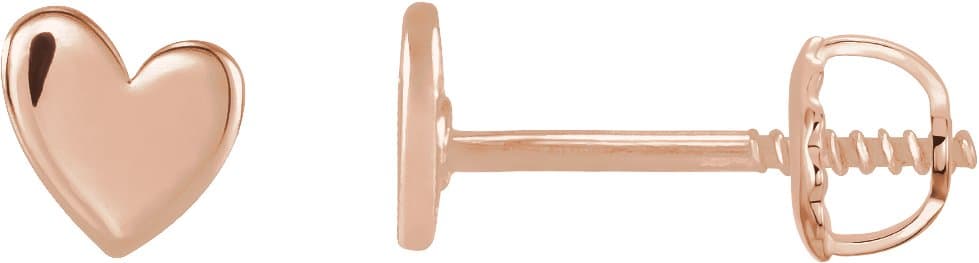 14K Rose 4 mm Asymmetrical Heart Earrings
