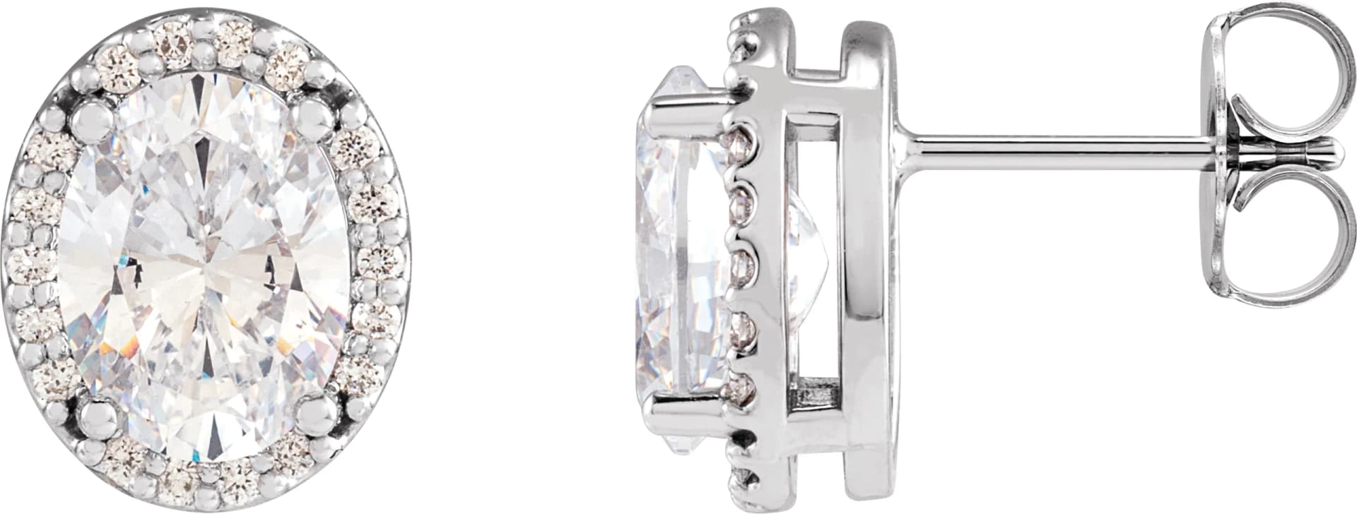 Oval 4-Prong Halo-Style Low Stud Earring, view 2
