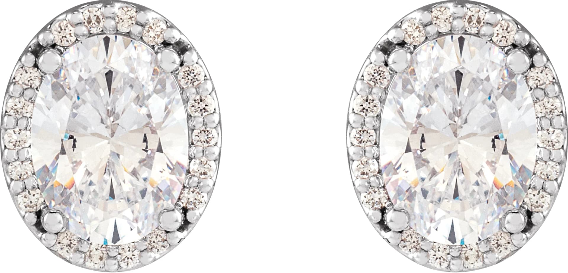 Oval 4-Prong Halo-Style Low Stud Earring, view 3