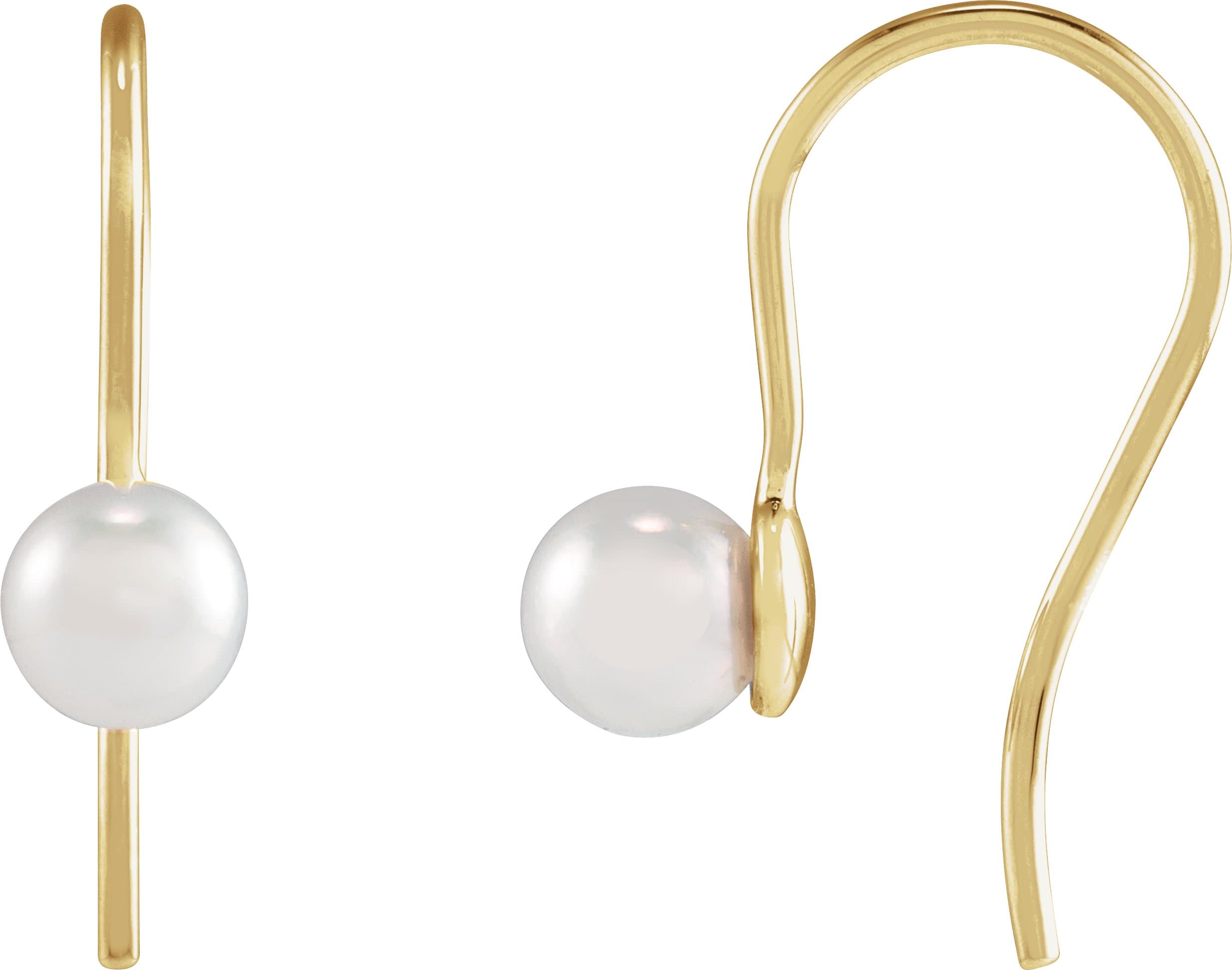 14K White Cultured White Akoya Pearl Wire Earrings