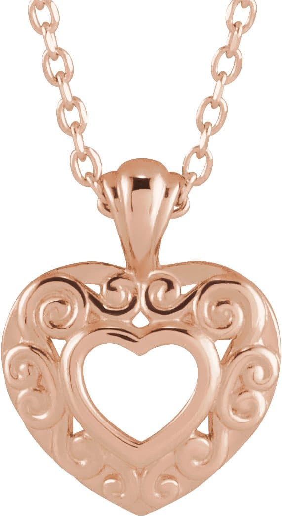 14K Rose 12.9x10.1 mm Pierced Heart 16-18 Necklace