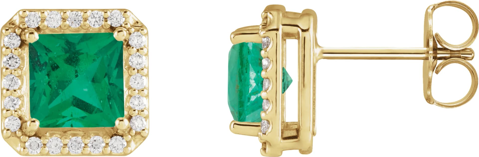 Square 4-Prong Halo-Style Earring