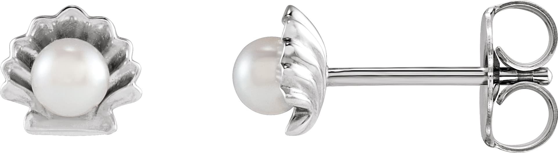 14K White Cultured White Seed Pearl Shell Earrings