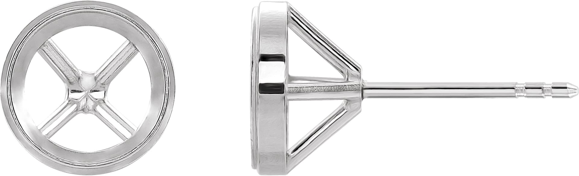 10K White Gold 3 mm Round Bezel-Set Cocktail-Style Earring Mounting