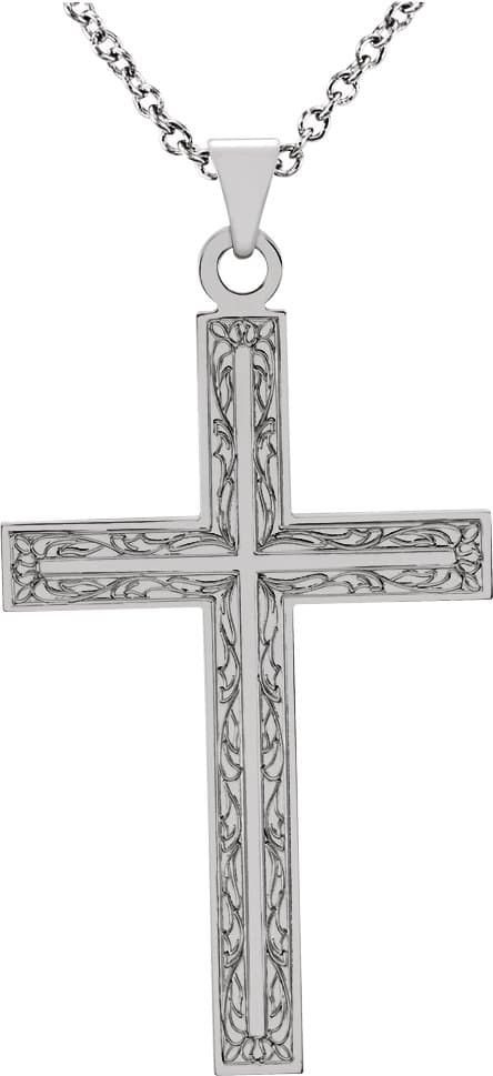 14K White 20.5x12 mm Cross 18 Necklace