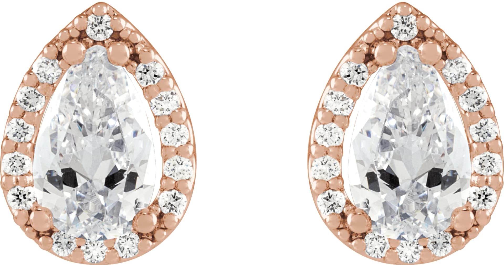 Pear 4-Prong Halo-Style Low Stud Earring, view 3