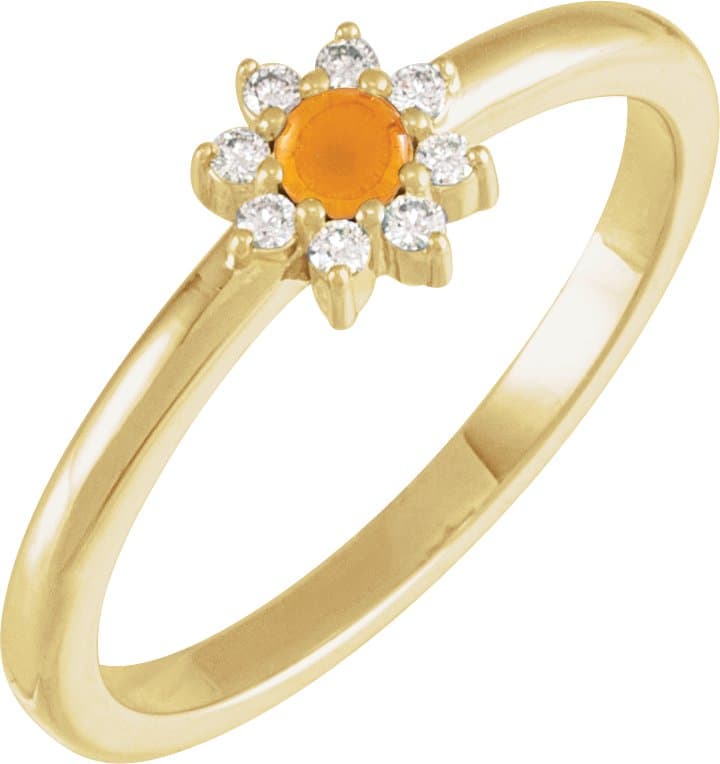 14K Rose 1/6 CTW Rose-Cut Natural Diamond & Faceted Natural Diamond Halo-Style Ring