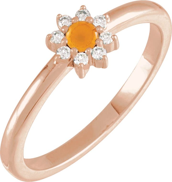 14K Rose 1/6 CTW Rose-Cut Natural Diamond & Faceted Natural Diamond Halo-Style Ring