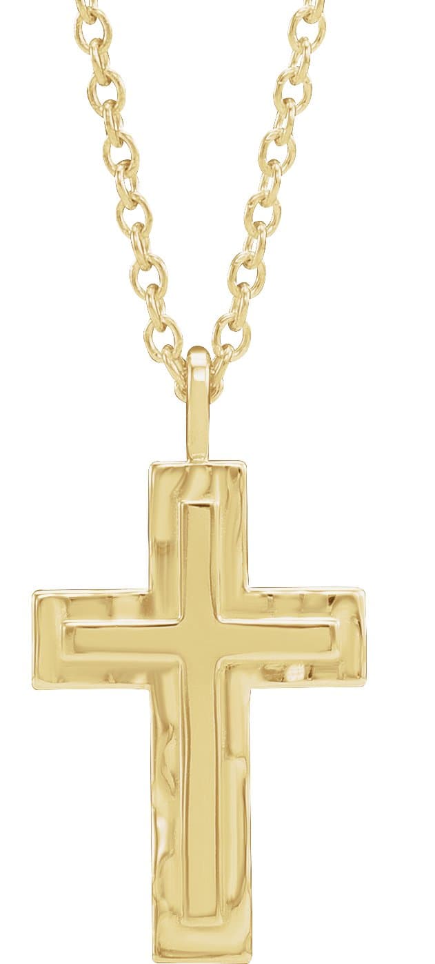 14K Yellow Textured Cross 18 Necklace