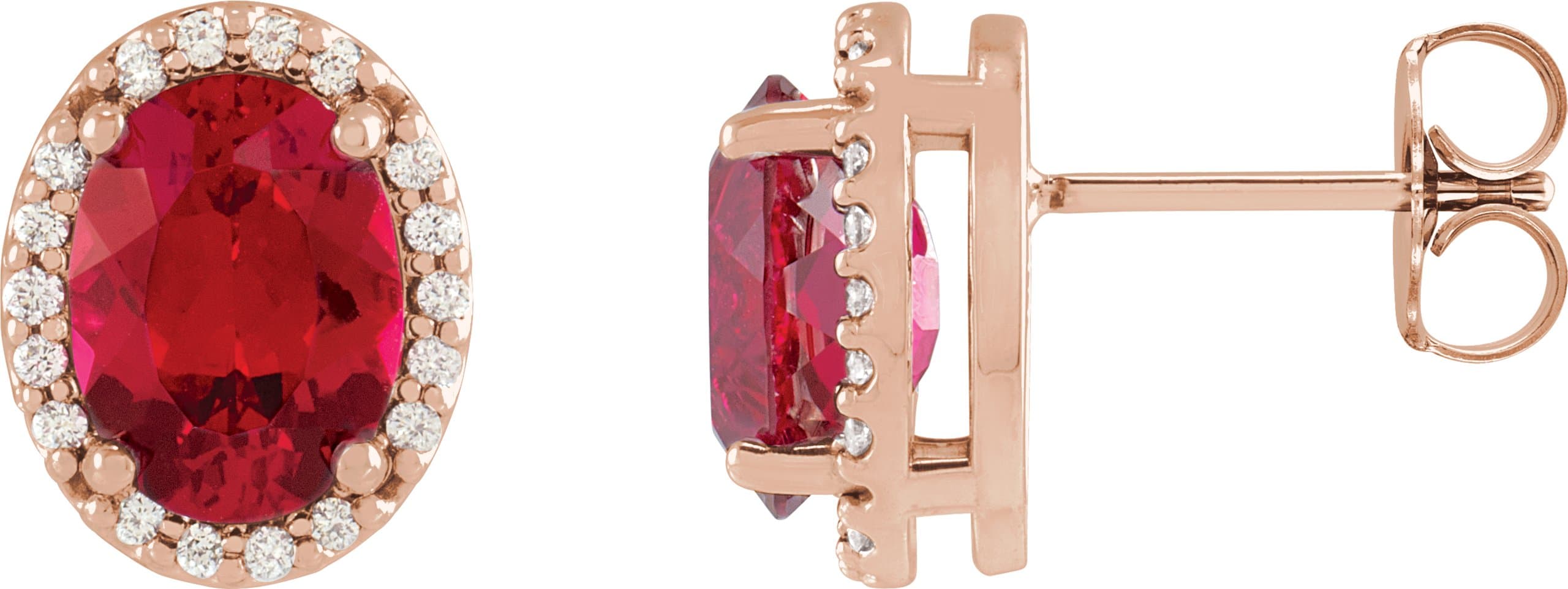 Platinum 5x3 mm Lab-Grown Ruby & .04 CTW Natural Diamond Halo-Style Earrings