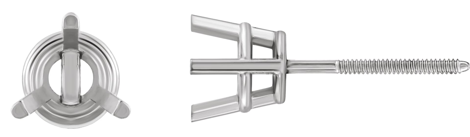 10K White Gold 3.5 mm Round 3-Prong Earring Mounting