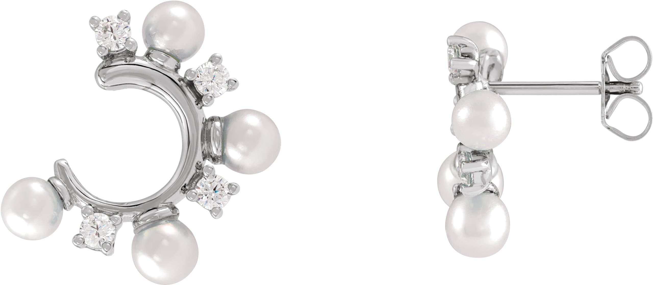 14K Rose Cultured White Freshwater Pearl & 1/3 CTW Natural Diamond Hoop Earrings