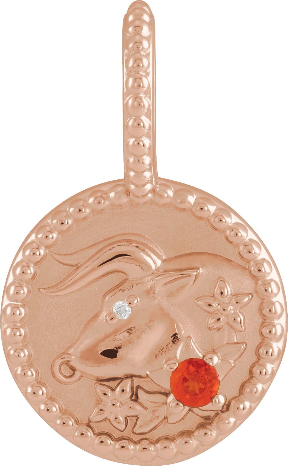 14K Rose Natural Mexican Fire Opal & .0025 CTW Natural Diamond Taurus Charm/Pendant