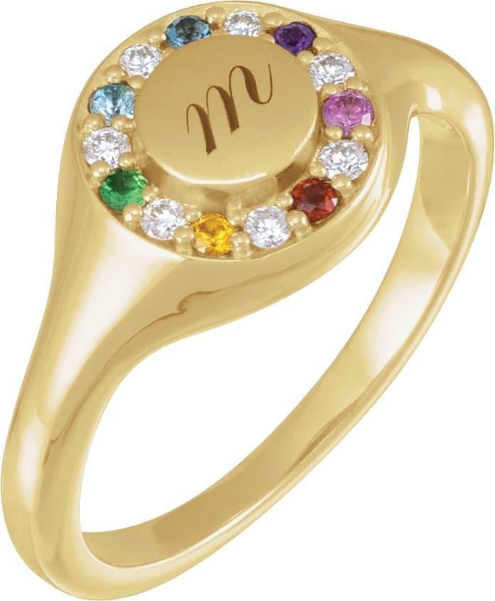 14K Rose Natural Multi-Gemstone & 1/10 CTW Natural Diamond Halo-Style Signet Ring