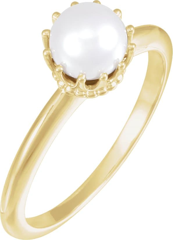 14K Rose Cultured White Freshwater Pearl Crown Ring