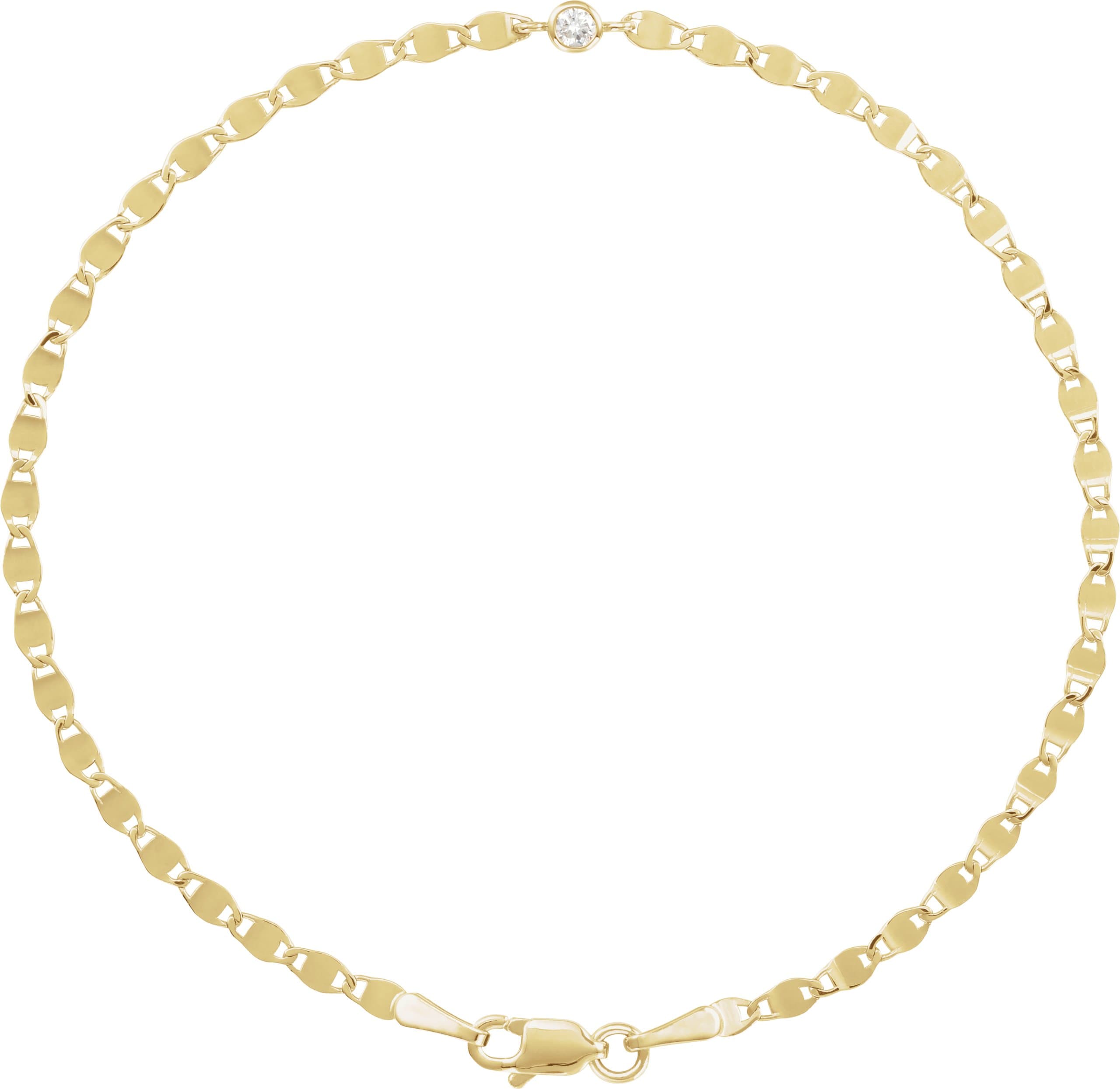 14K Yellow .06 CT Natural Black Diamond Bezel-Set Link 7 1/2" Bracelet