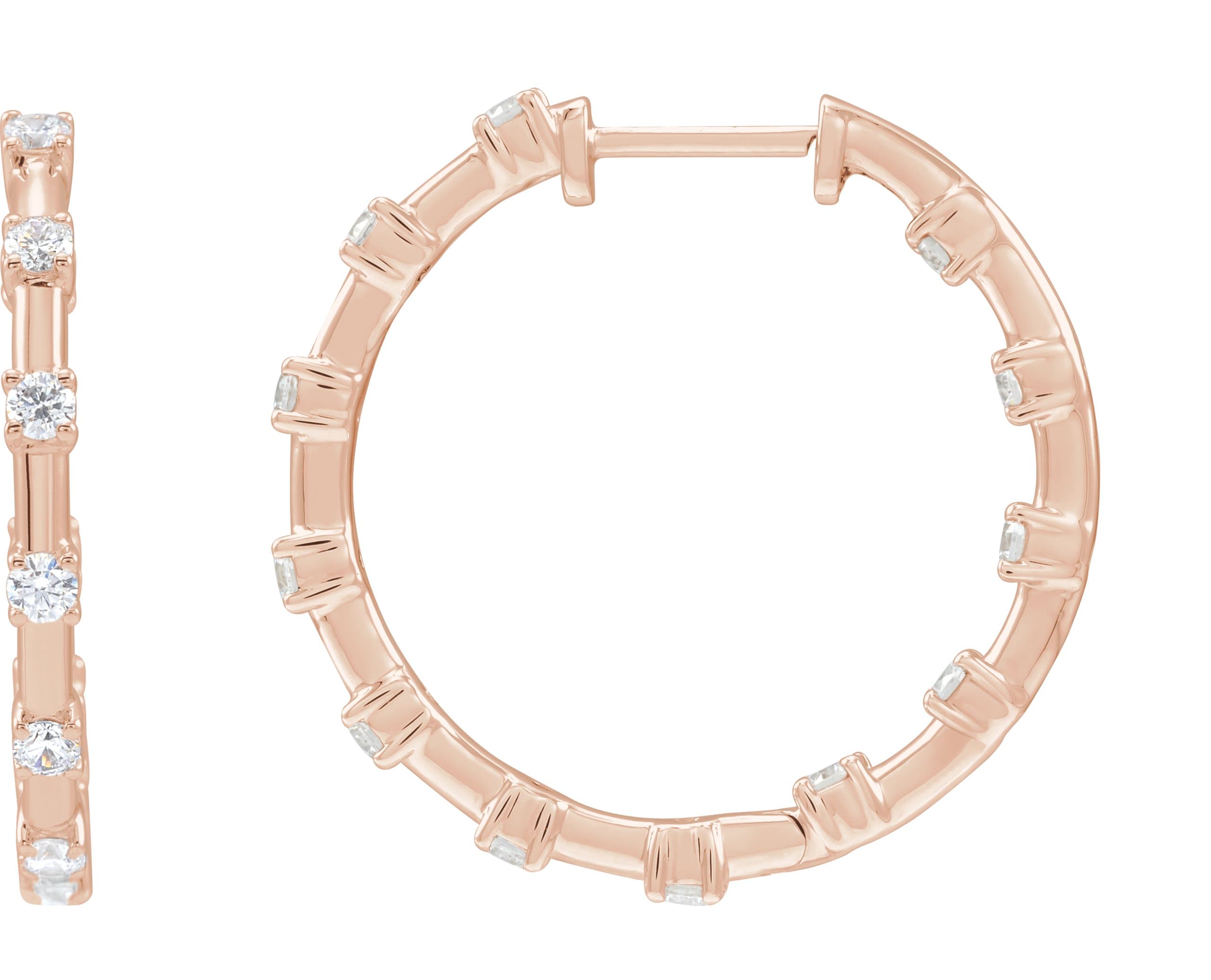 14K Rose 1 CTW Lab-Grown Diamond Inside-Outside 25.1 mm Hoop Earrings