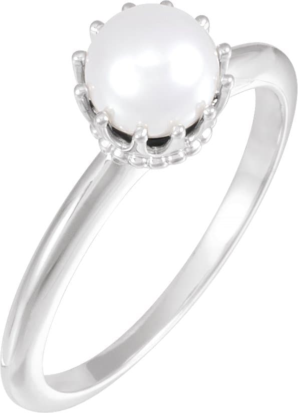 14K Rose Cultured White Freshwater Pearl Crown Ring