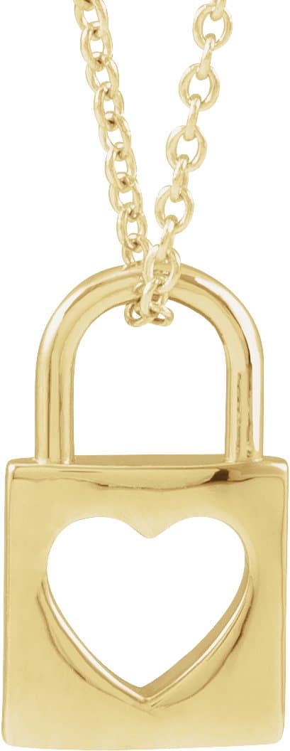 14K Rose 13.6x9 mm Cutout Heart Lock 16-18 Necklace