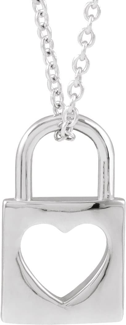 14K Rose 13.6x9 mm Cutout Heart Lock 16-18 Necklace