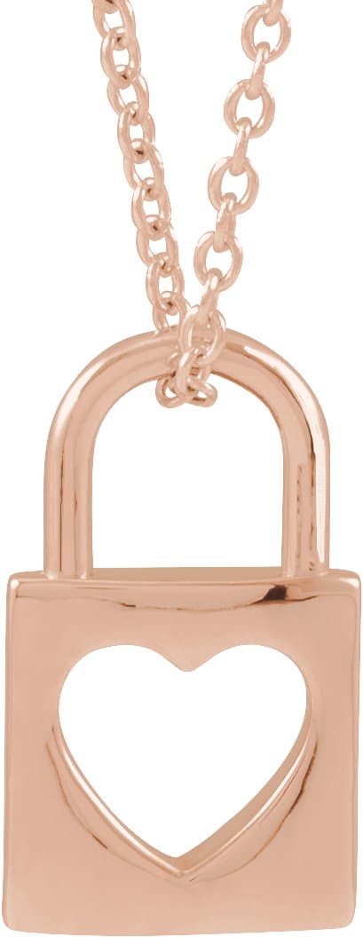 14K Rose 13.6x9 mm Cutout Heart Lock 16-18 Necklace