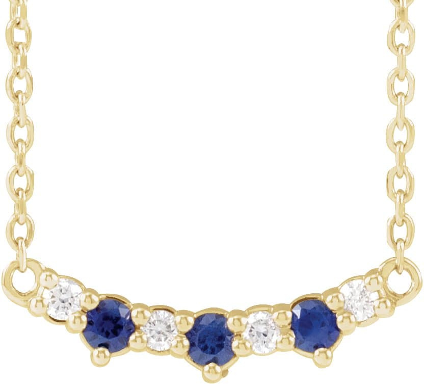 14K Rose Lab-Grown Blue Sapphire & .05 CTW Natural Diamond Three-Stone Bar 18 Necklace