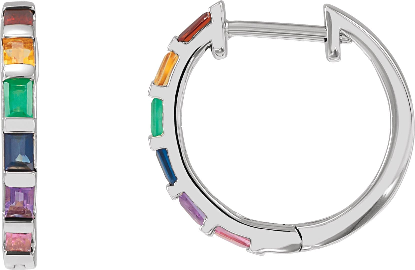 14K Rose Natural Multi-Gemstone Rainbow Hoop Earrings