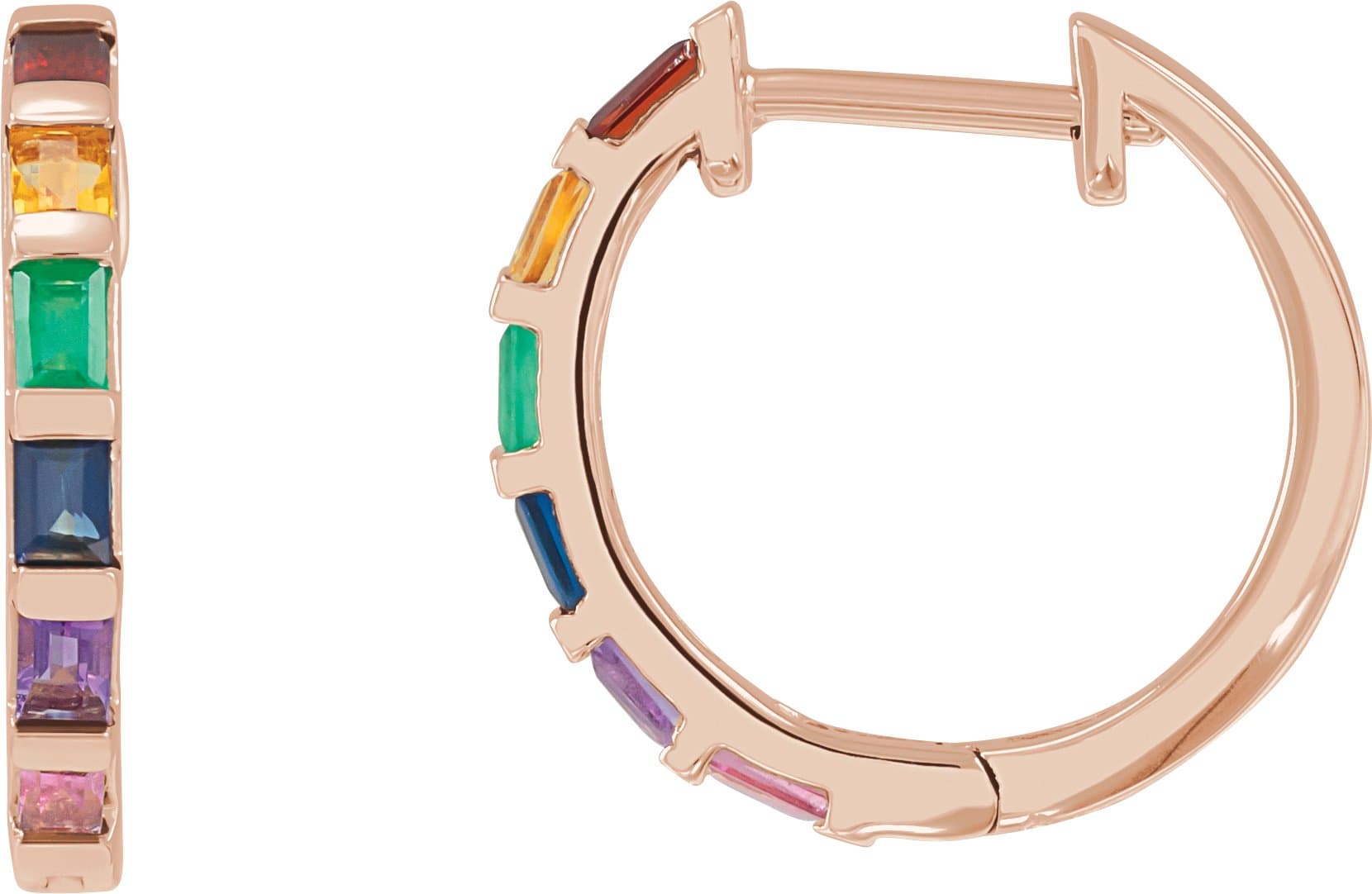 14K Rose Natural Multi-Gemstone Rainbow Hoop Earrings