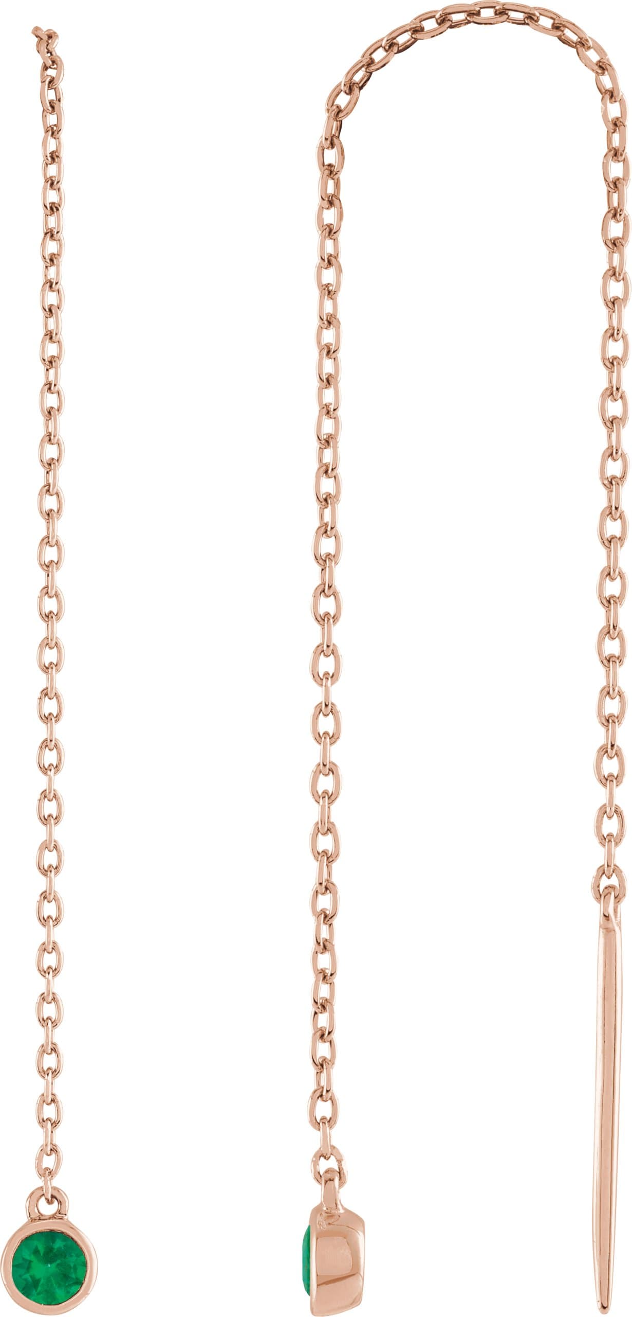 14K Rose Natural Emerald Chain Earrings