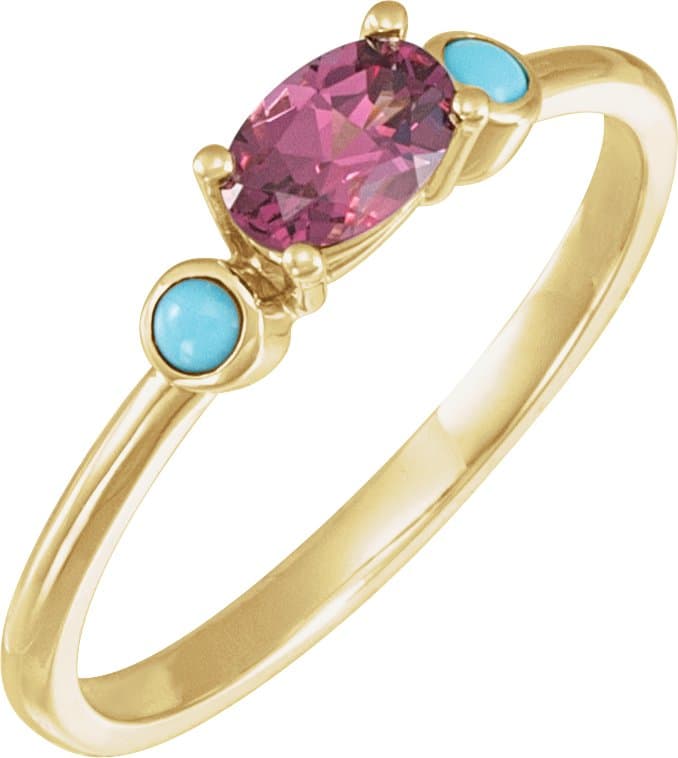 14K Rose 6x4 mm Natural Pink Morganite & Natural White Opal Ring