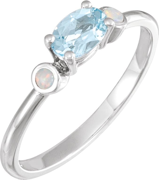 14K Rose 6x4 mm Natural Pink Morganite & Natural White Opal Ring