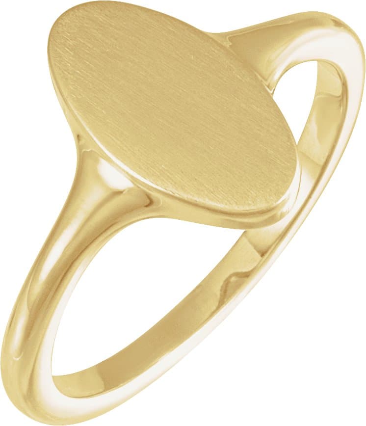 14K Rose 13x7 mm Oval Brushed Top Signet Ring