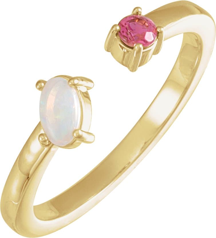 14K Rose Natural Black Onyx & Natural Blue Sheen Moonstone Negative Space Ring