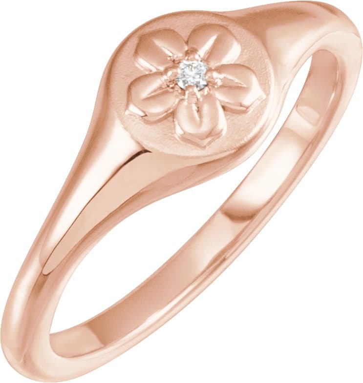14K Rose .015 CT Natural Diamond Floral Ring