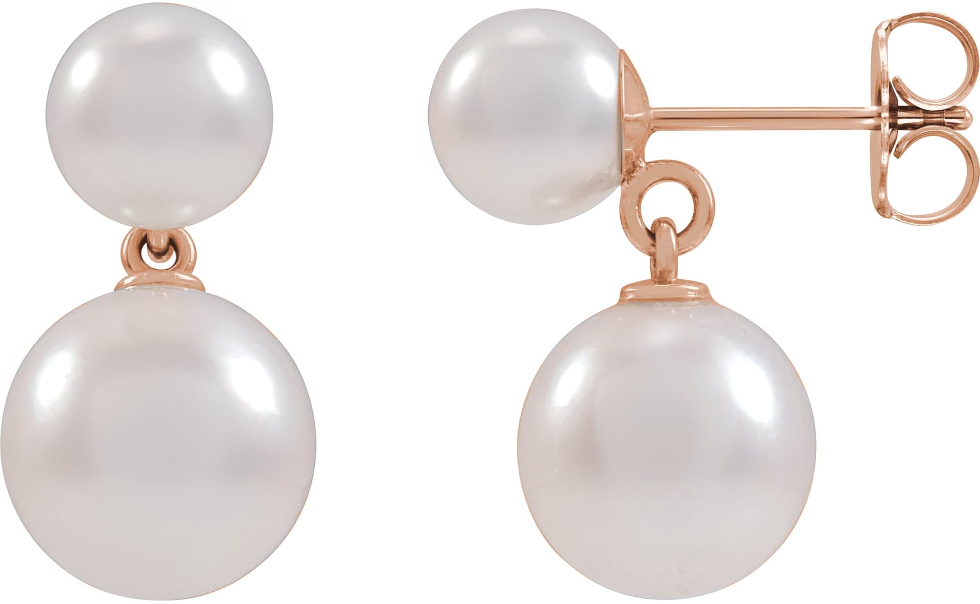 14K Rose Cultured White Freshwater Pearl Earrings