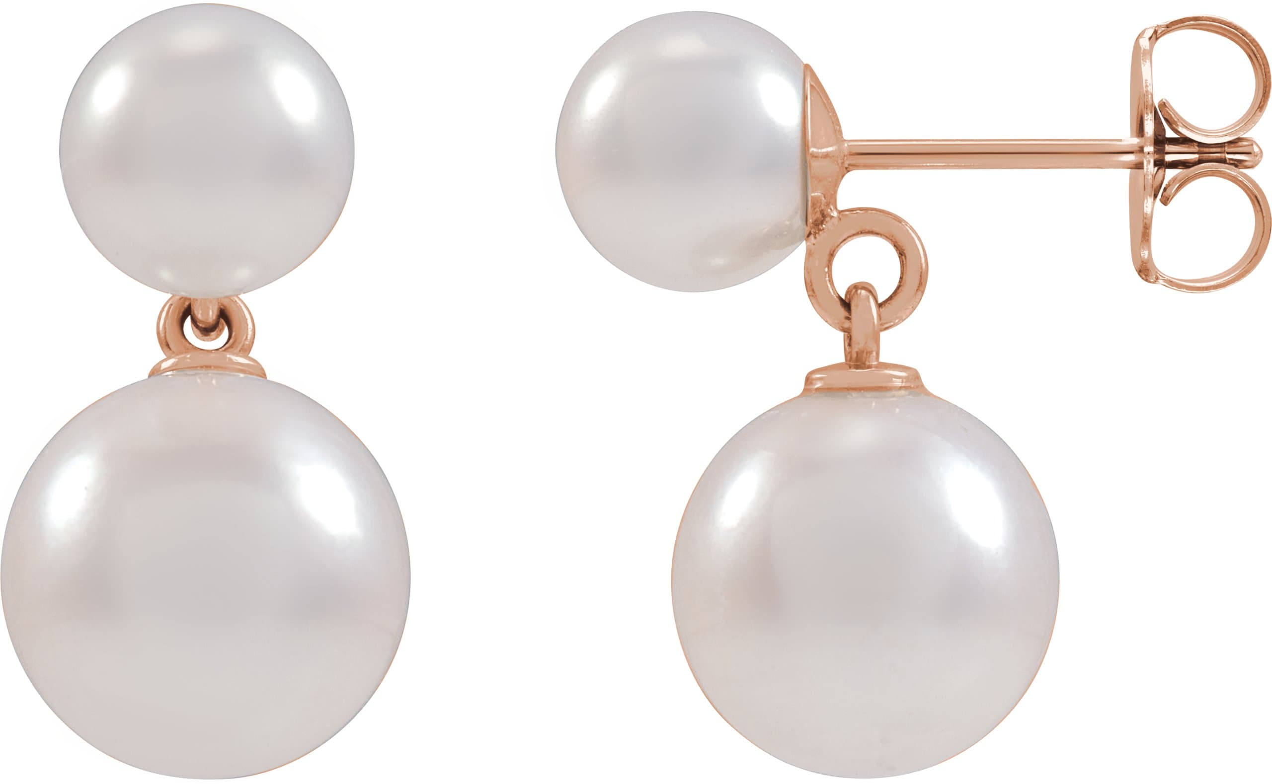 14K Rose Cultured White Freshwater Pearl Earrings
