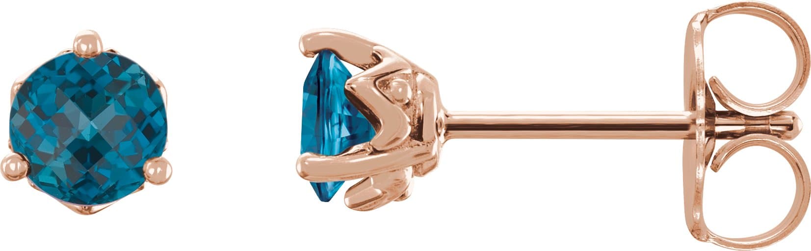 14K Rose 4 mm Natural London Blue Topaz Earrings