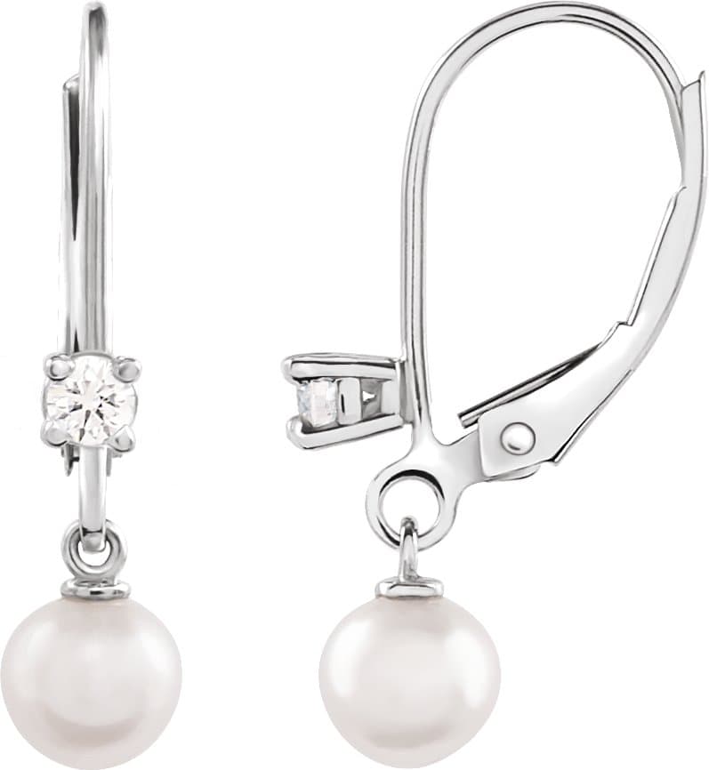 14K Rose Cultured White Akoya Pearl & 1/8 CTW Natural Diamond Earrings