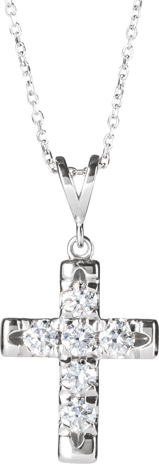 14K Rose 1/2 CTW Natural Diamond French-Set Cross 16-18 Necklace
