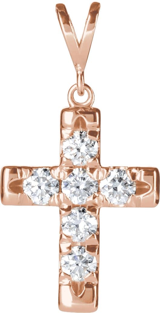 14K Rose 1/4 CTW Natural Diamond French-Set Cross Pendant