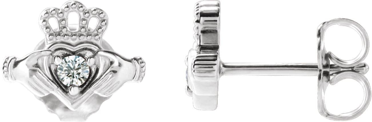 14K White .06 CTW Natural Diamond Claddagh Earrings
