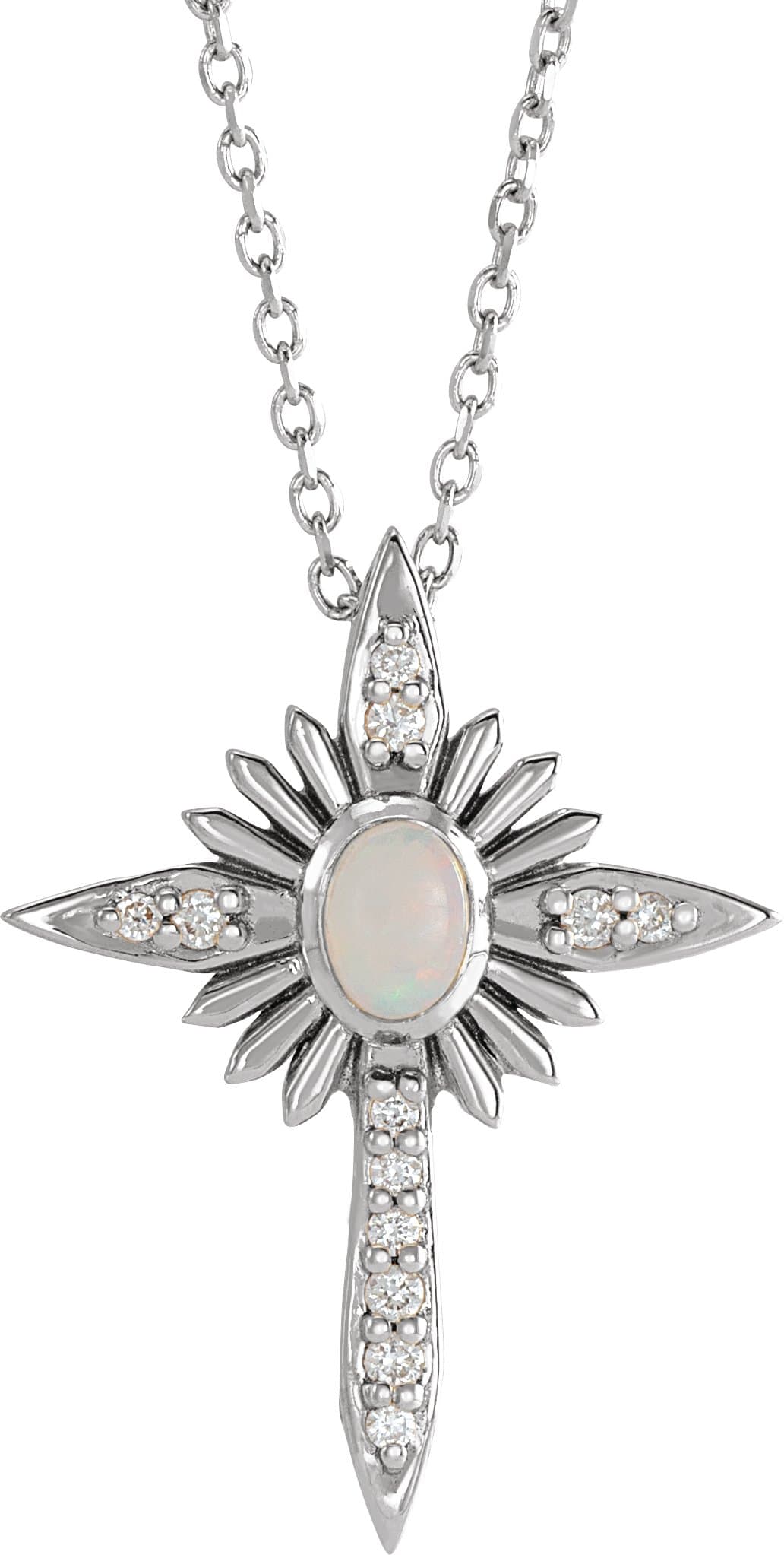 14K Rose Natural White Opal & .06 CTW Natural Diamond Nativity Cross 16-18 Necklace