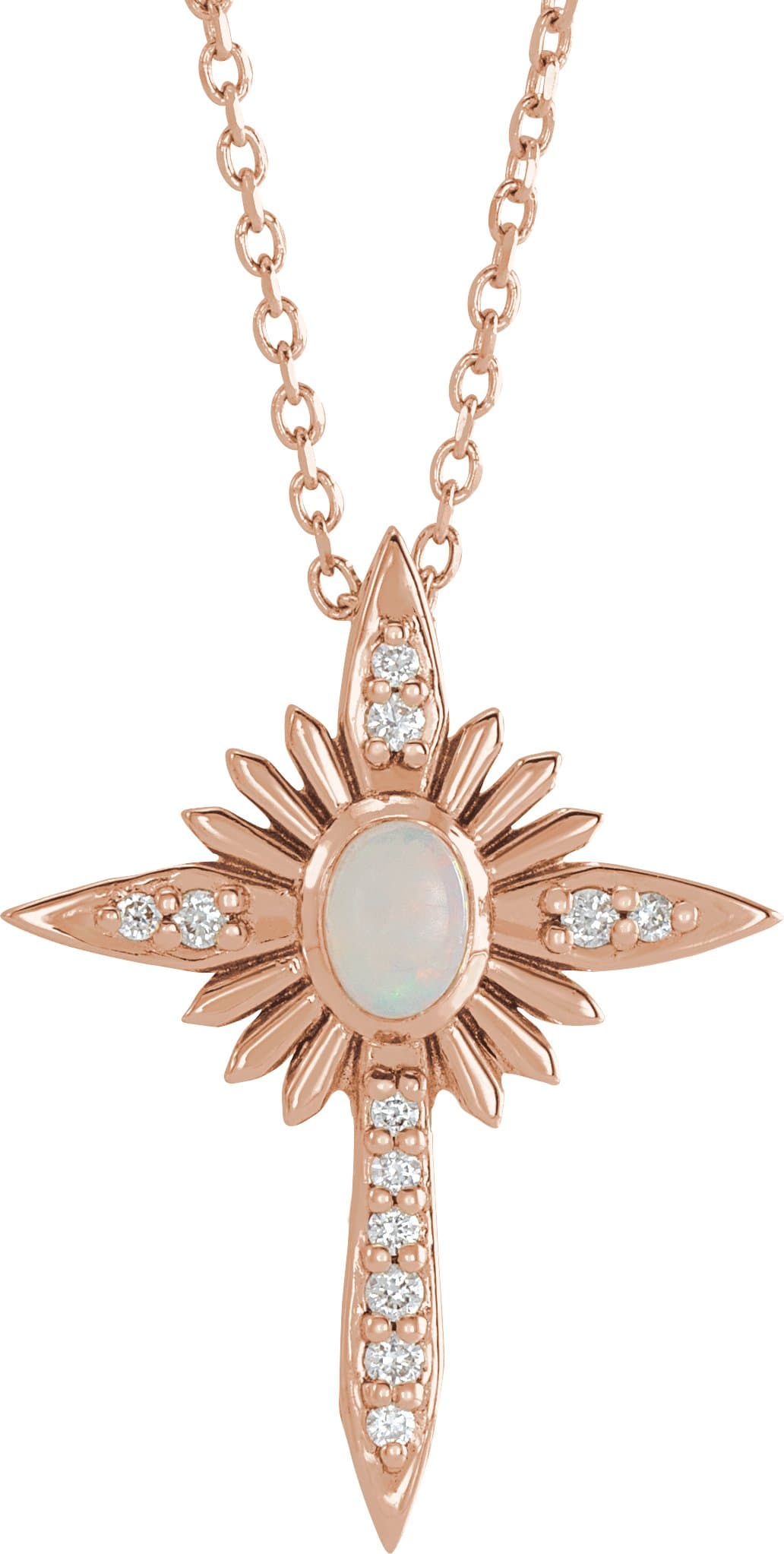 14K Rose Natural White Opal & .06 CTW Natural Diamond Nativity Cross 16-18 Necklace