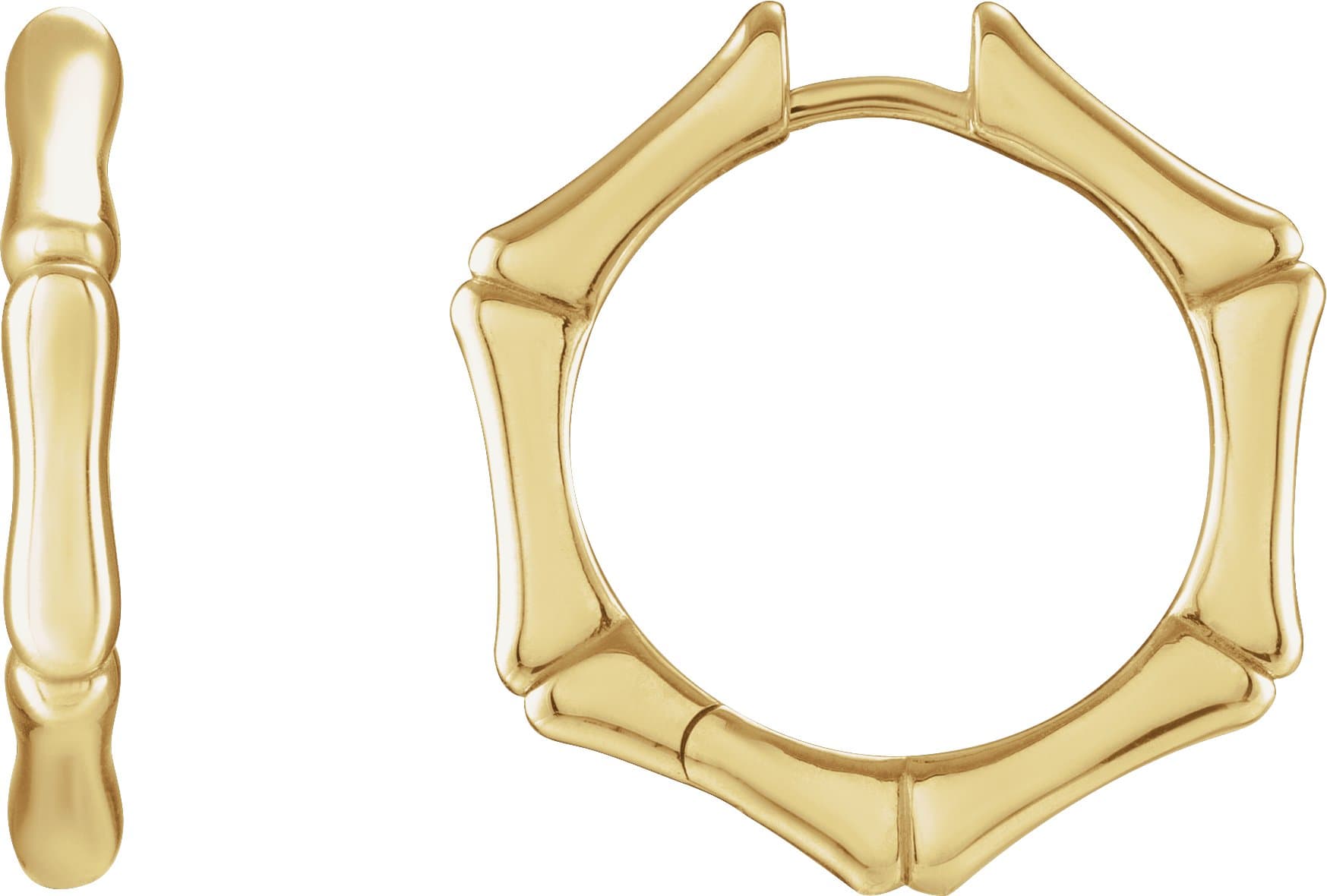 14K Rose Hinged Bamboo 15.5 mm Hoop Earrings