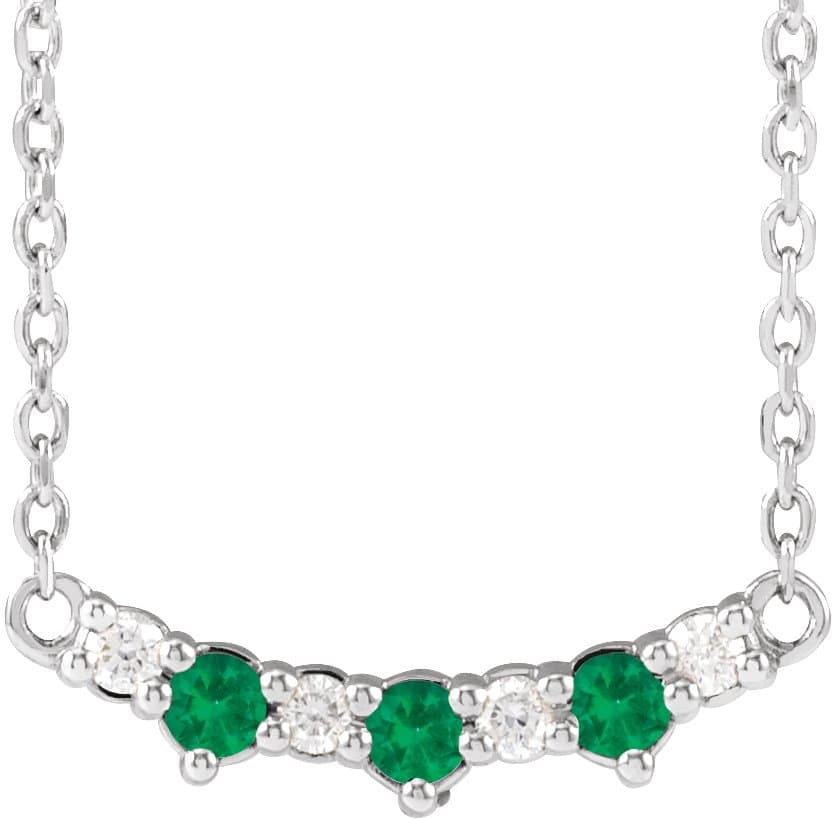 14K Rose Lab-Grown Blue Sapphire & .05 CTW Natural Diamond Three-Stone Bar 18 Necklace