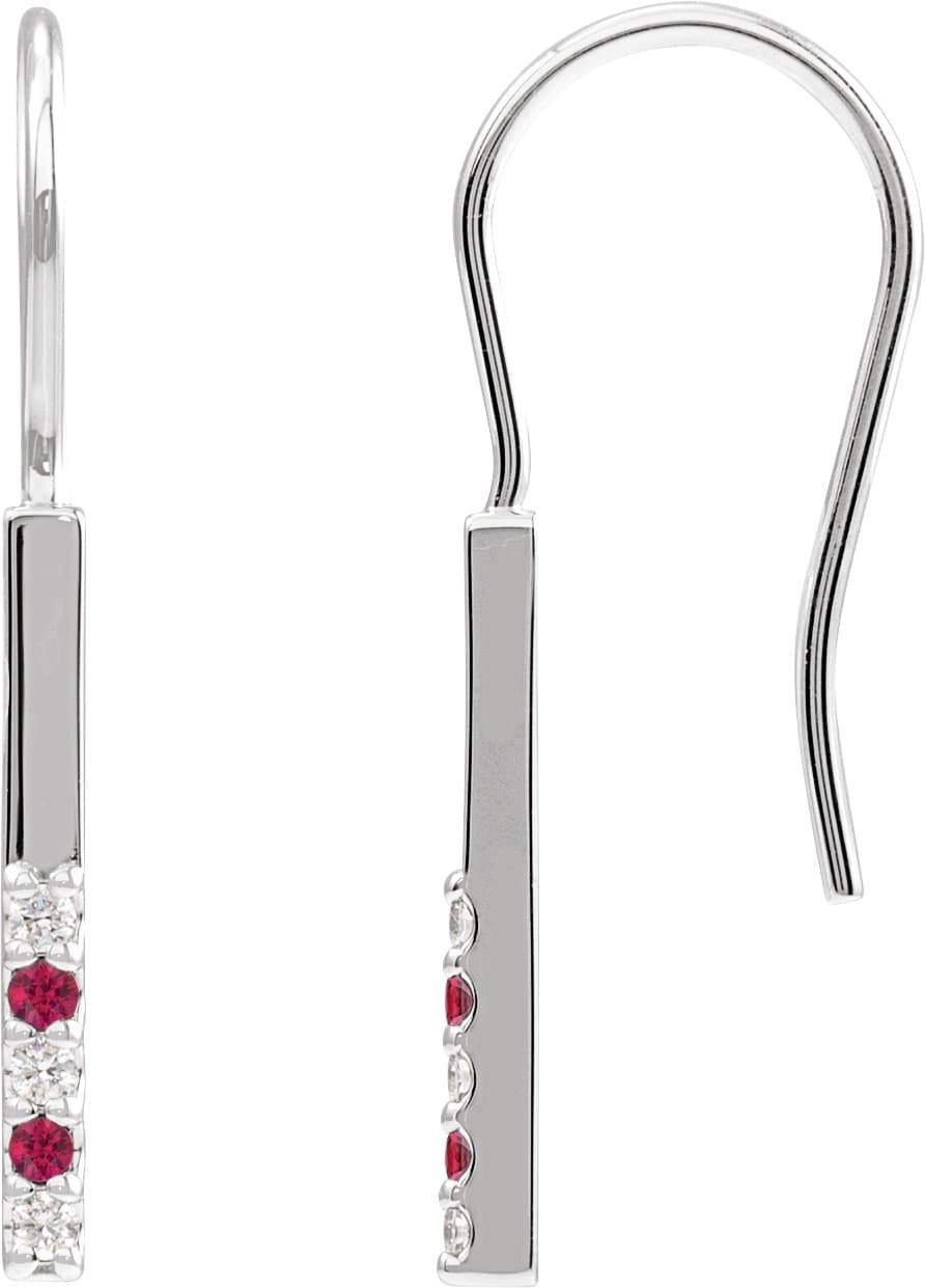 14K White Natural Blue Sapphire & .08 CTW Natural Diamond Bar Earrings